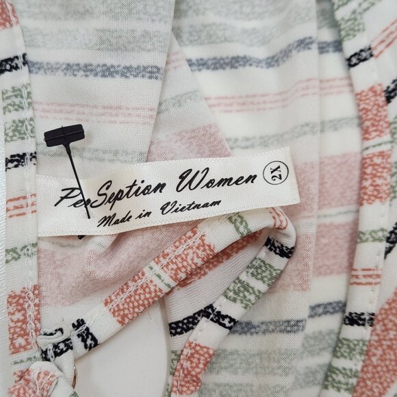 Perseption Striped Tie Front Top Womens 2X Plus Blouse Stretch Short Sleeve T11X - Picture 3 of 6